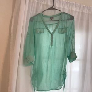 Sea foam green sheer blouse